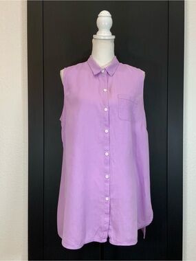 J. Jill Lavender Purple 100% Linen Sleeveless Button Down Tunic Shirt